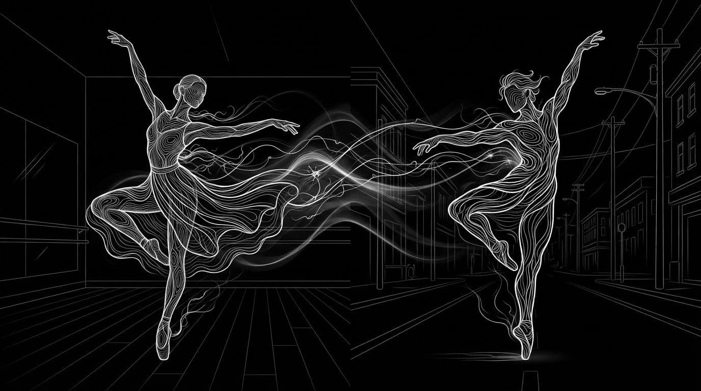 A real dancer and a different character performing the same spin side by side, showing motion copied from one video to another.